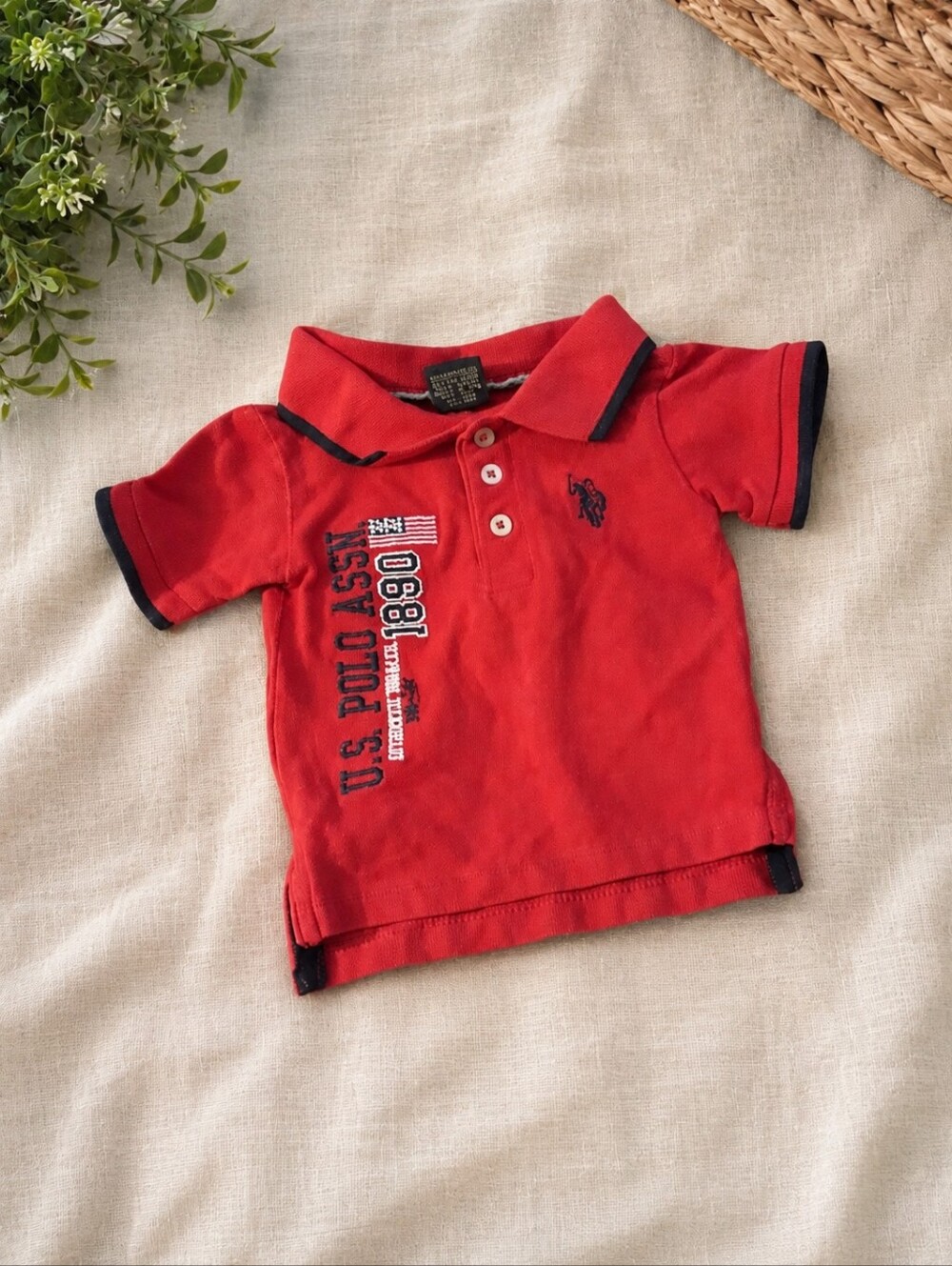 Size 3-6M U.S. Polo baby boys red and blue polo shirt